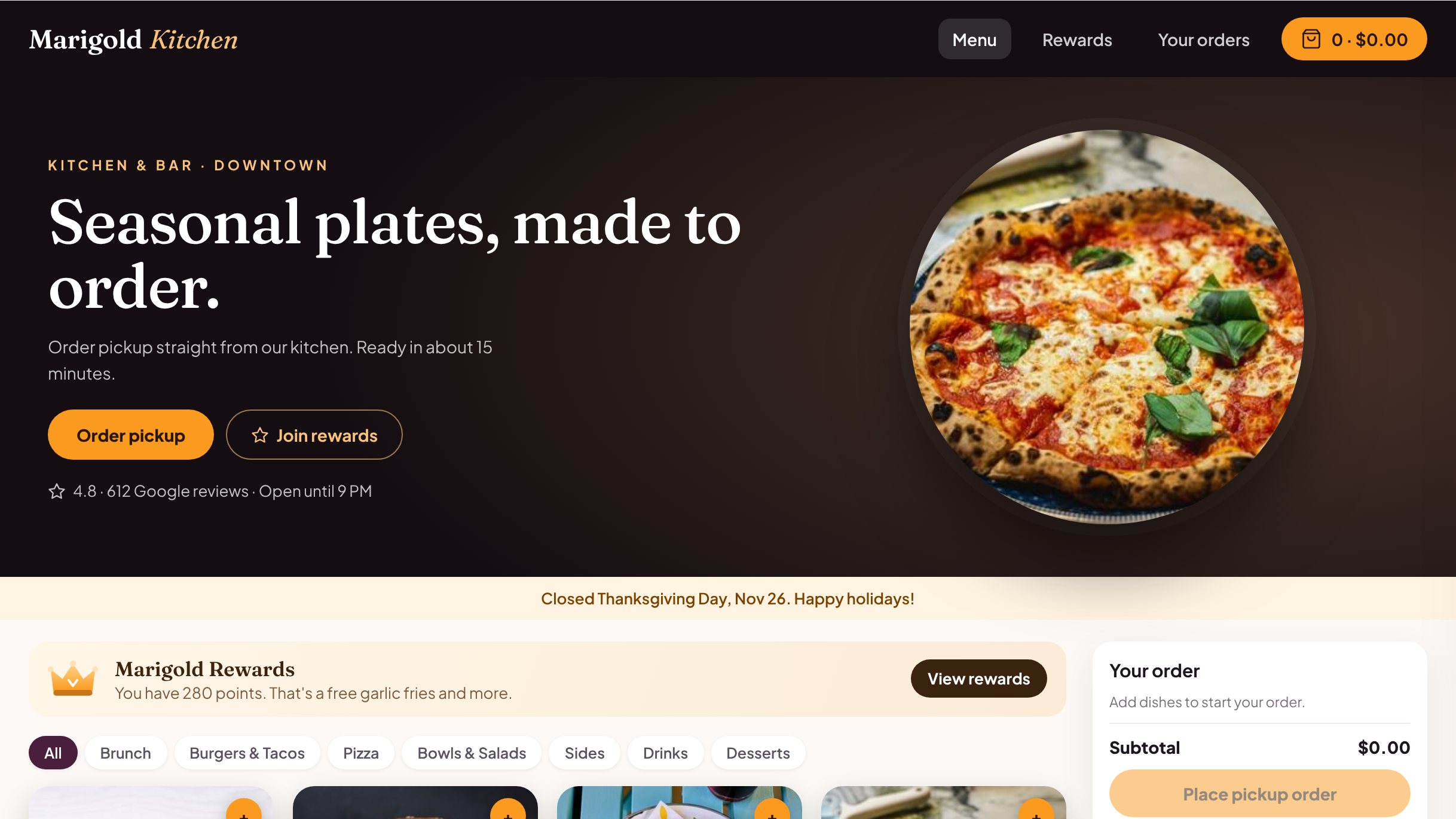 Restaurant website built on DinerMagnet