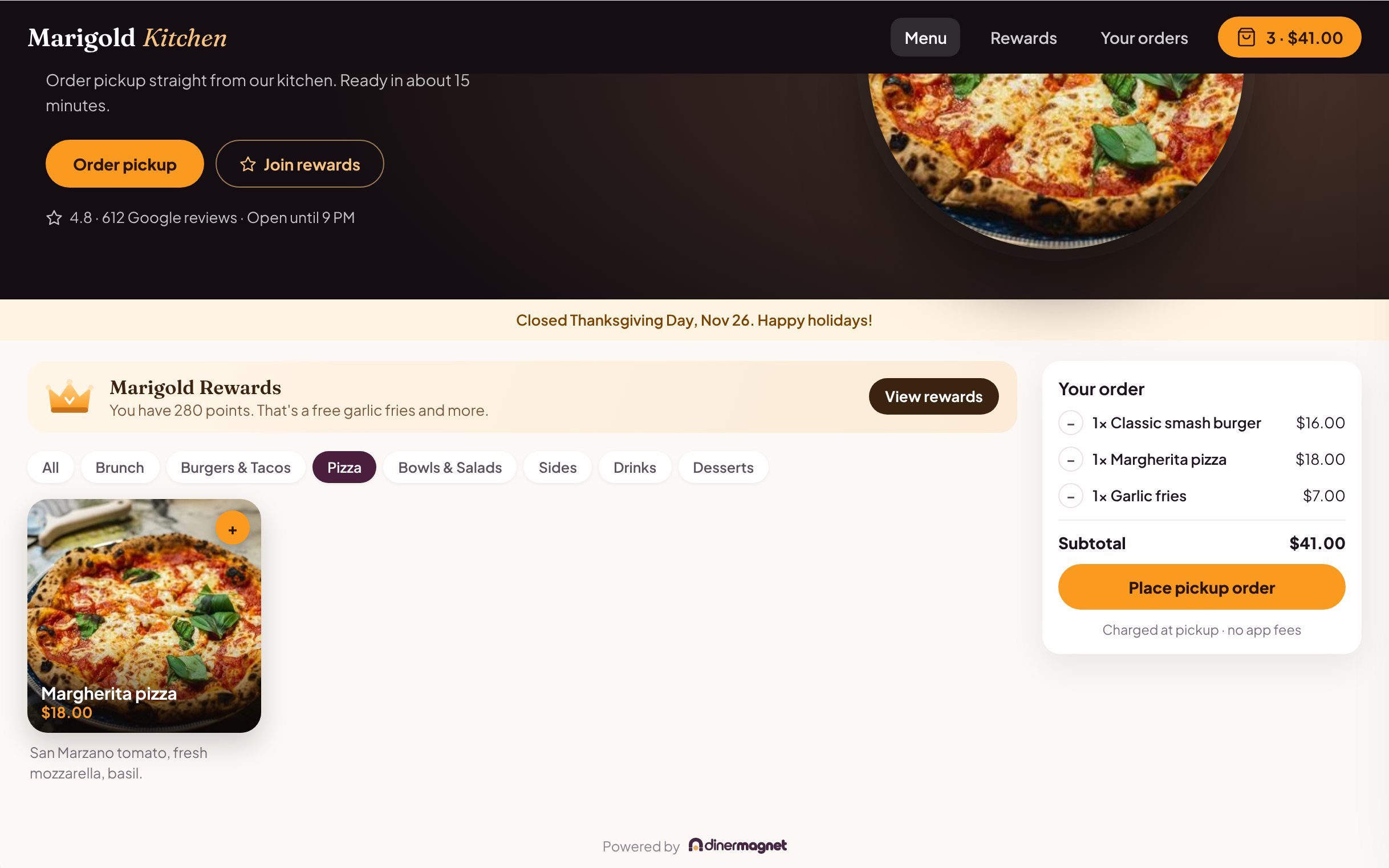 Pizza ordering page