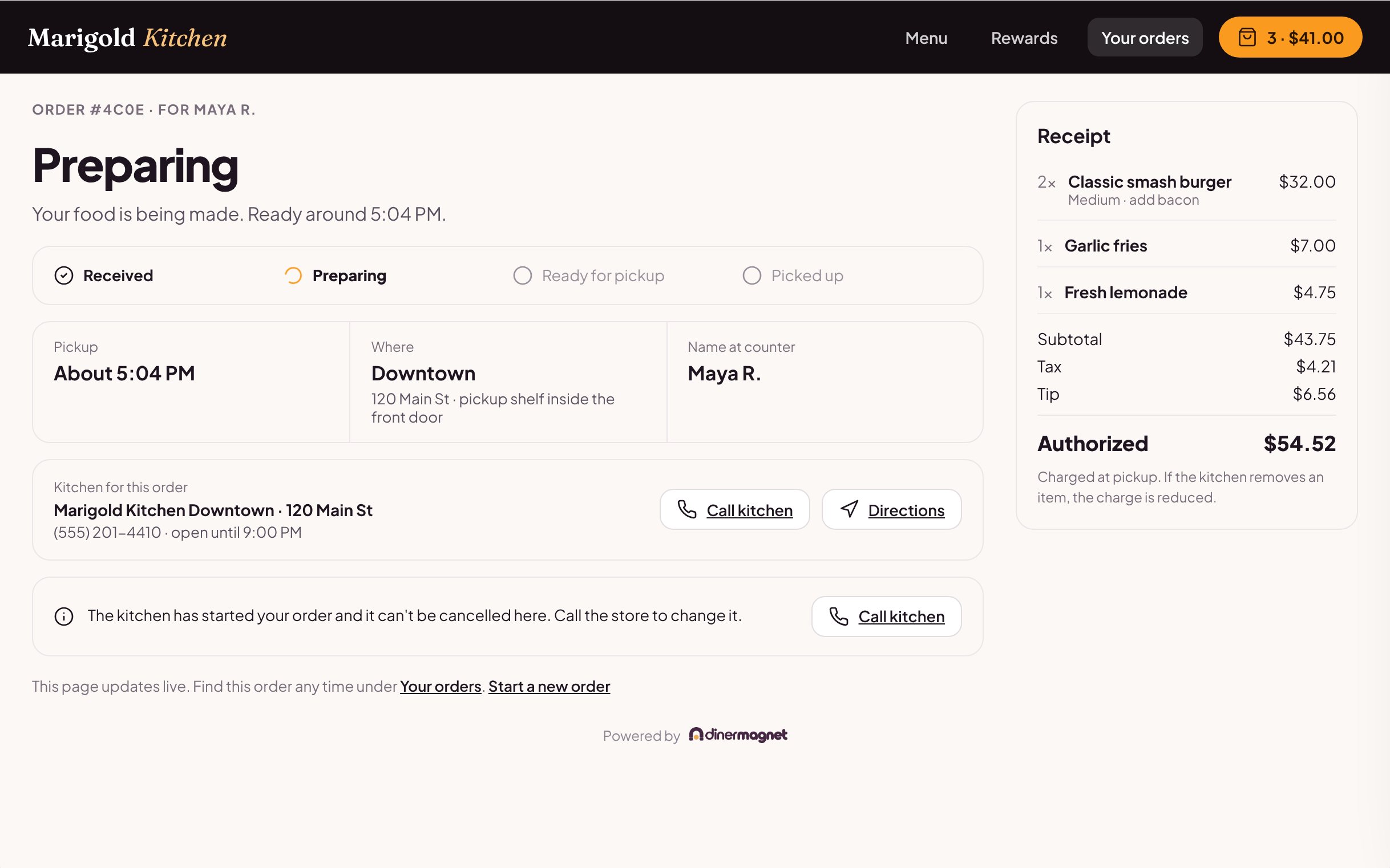 Guest order tracking
